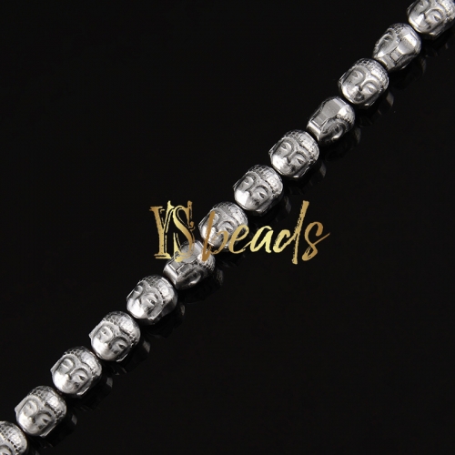 Silver Color Plated Hematite Buddha Head Beads, Approx 8mm