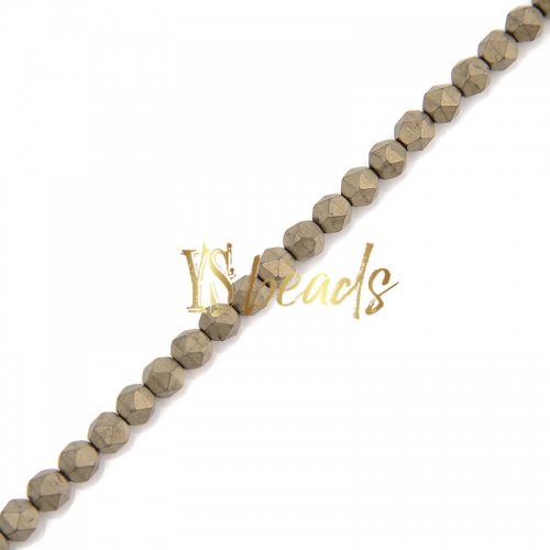 Pyrite Color Plated Hematite Diamond-cut Matte Beads, Approx 4-6mm