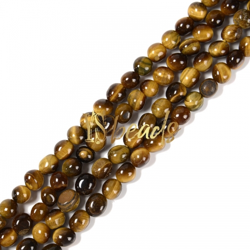 Tiger Eye Through-Drill Nuggets, Approx 6x8mm-10x12mm