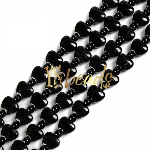 Black Tourmaline Flat Apple Shape Beads, Approx 10mm