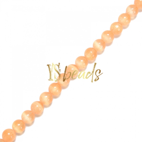Dyed Orange Selenite Plain Rounds, Approx 6-10mm, Approx 38cm/strand