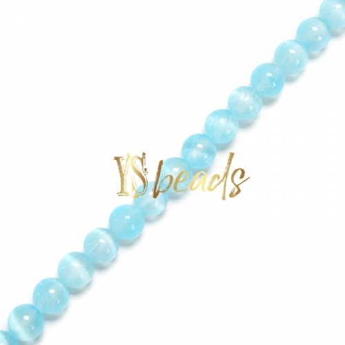 Dyed Blue Selenite Plain Rounds, Approx 6-10mm, Approx 38cm/strand