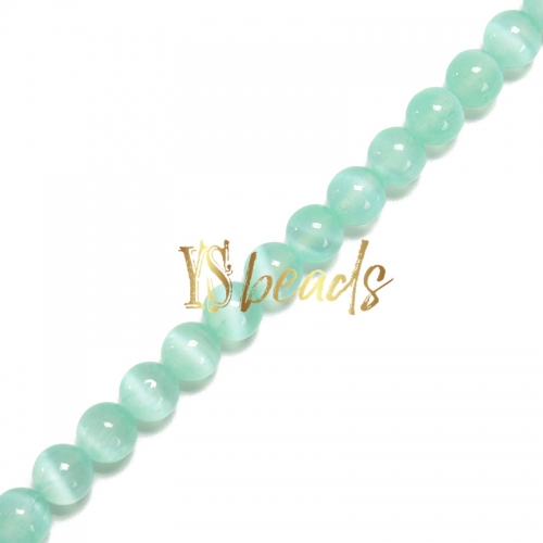 Dyed Teal Selenite Plain Rounds, Approx 6-10mm, Approx 38cm/strand