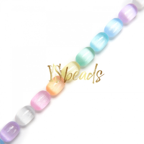 Dyed Mixed Colors Selenite Plain Drums, Approx 8x12mm, Approx 38cm/strand
