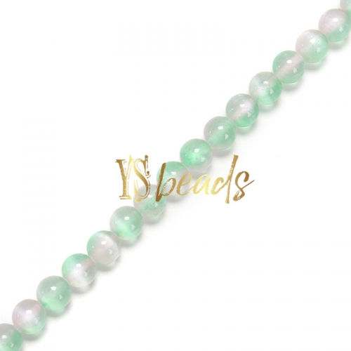Dyed Light Pink&Green Selenite Plain Rounds, Approx 6-10mm, Approx 38cm/strand