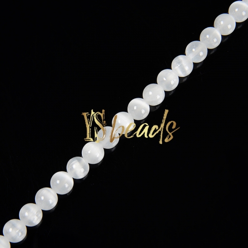 White Selenite Plain Rounds, Approx 6-10mm, Approx 38cm/strand