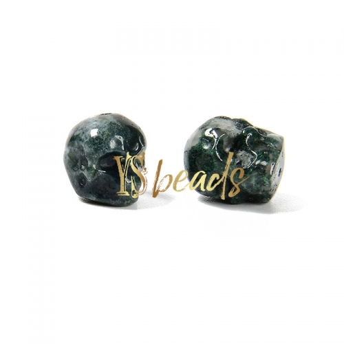 Moss Agate SKull Shape Beads, Sale by Pcs