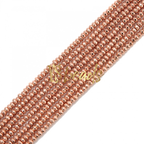 Rose Golden Color Plated Hematite Faceted Rondelles