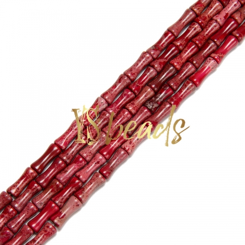 Red Impression Jasper Bamboo Beads, Approx 5x12mm