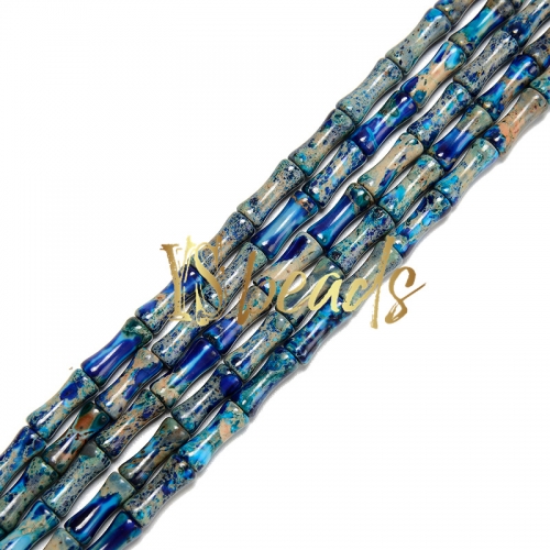 Royal Blue Impression Jasper Bamboo Beads, Approx 5x12mm