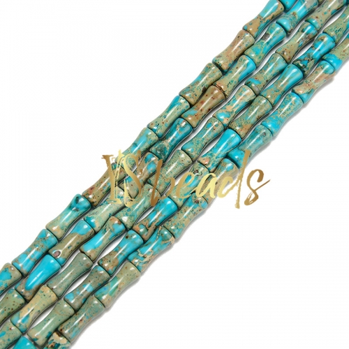 Turquoise Blue Impression Jasper Bamboo Beads, Approx 5x12mm