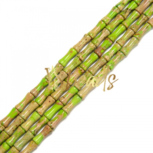 Yellow&Green Impression Jasper Bamboo Beads, Approx 5x12mm