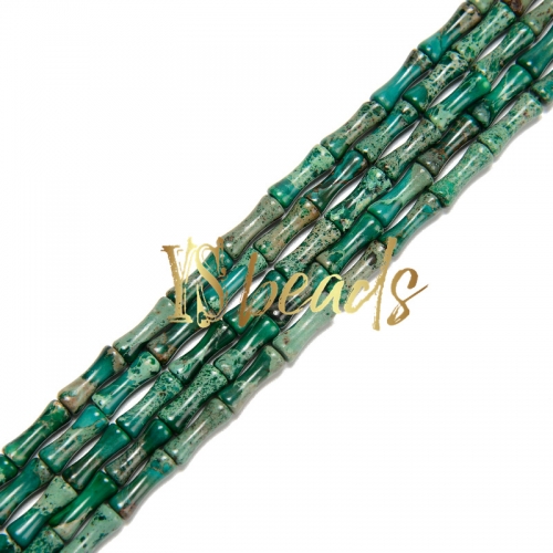 Green Impression Jasper Bamboo Beads, Approx 5x12mm