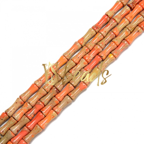 Orange Impression Jasper Bamboo Beads, Approx 5x12mm