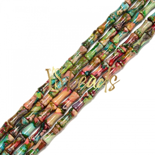 Mutli-colors Impression Jasper Bamboo Beads, Approx 5x12mm