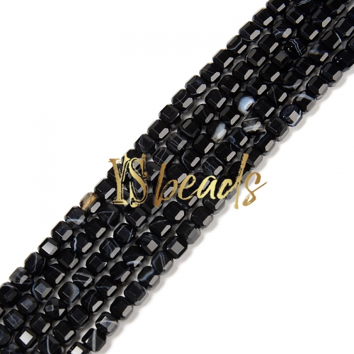 Black Stripe Agate Edge-Cut Cubes, Approx 4x4mm