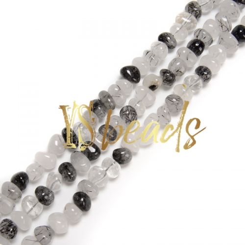 Black Rutilated Quartz Center-Drilled Nuggets , Approx 5x9-8x11mm