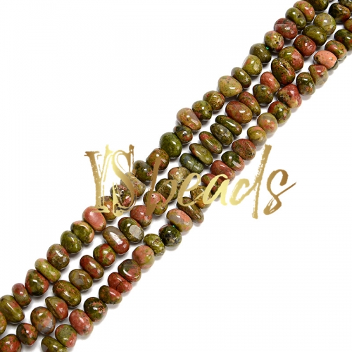 Unakite Center-Drilled Nuggets , Approx 5x9-8x11mm