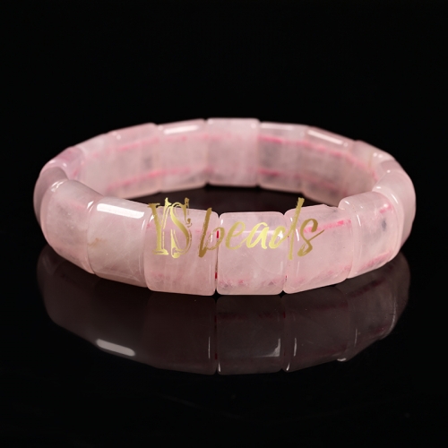 Rose Quartz Rectangle Bracelet, Approx 12x15mm