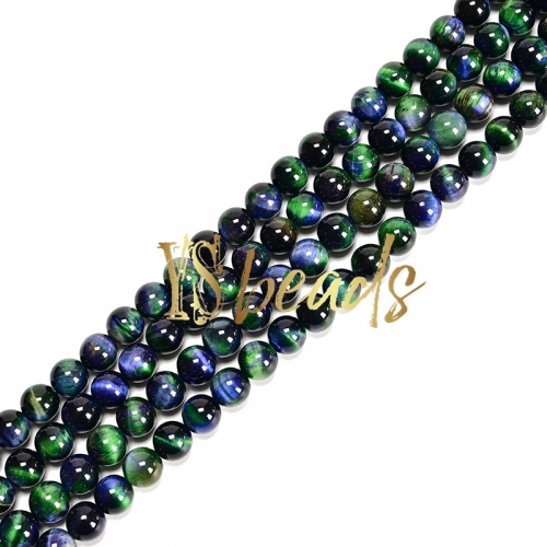 Dyed Blue&Green Tiger eye Plain Rounds, Approx 8-10mm