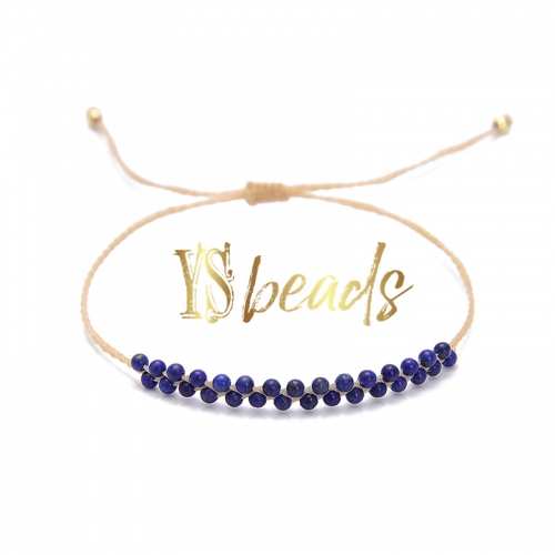 Lapis Lazuli Round Tiny Bead Adjustable Woven Bracelet, Approx 3mm