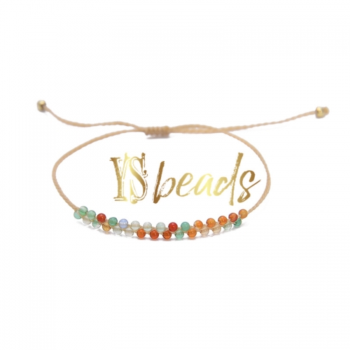Dream Agate Round Tiny Bead Adjustable Woven Bracelet, Approx 3mm