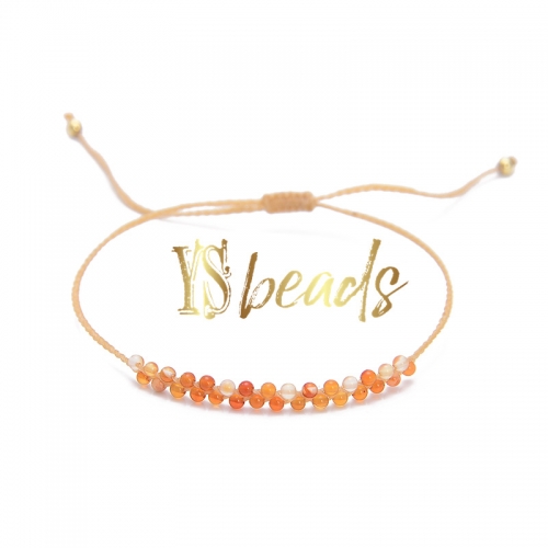 Carnelian Round Tiny Bead Adjustable Woven Bracelet, Approx 3mm