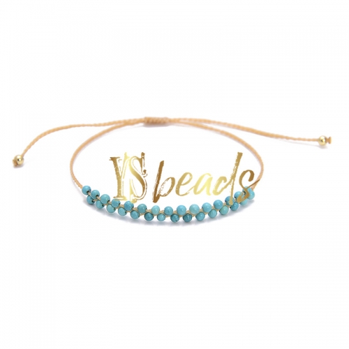 Synthetic Tuquoise Round Tiny Bead Adjustable Woven Bracelet, Approx 3mm