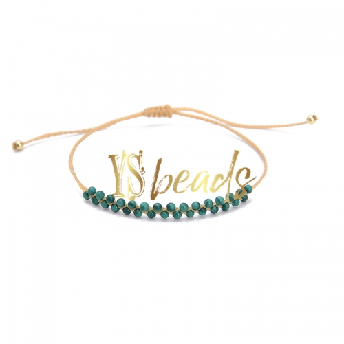 Malachite Round Tiny Bead Adjustable Woven Bracelet, Approx 3mm