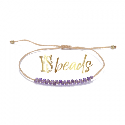 Amethyst Round Tiny Bead Adjustable Woven Bracelet, Approx 3mm