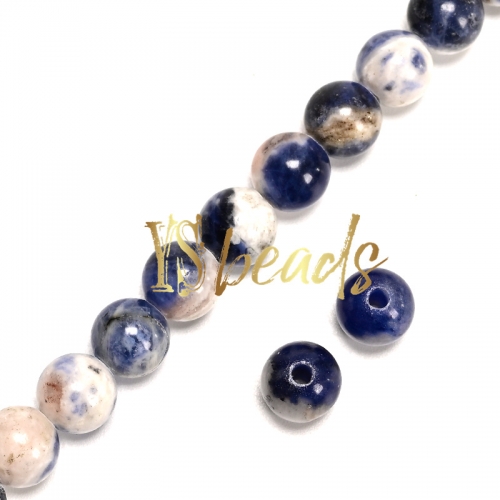 White Spot Blue Jasper 2mm Hole Plain Rounds, Approx 8mm