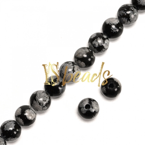 Snowflake Obsidian 2mm Hole Plain Rounds, Approx 8mm