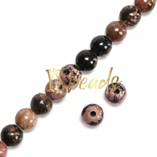 Chinese Rhodonite 2mm Hole Plain Rounds, Approx 8mm