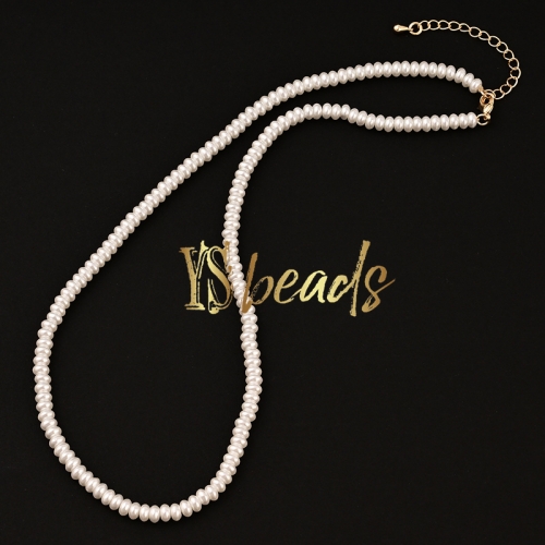 White Shell Pearl Rondelles Necklace, Approx 45cm Length