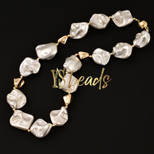 White Shell Pearl Nugget Necklace, Approx 45cm Length