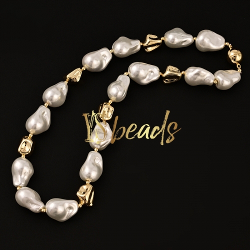 White Shell Pearl Baroque Style Necklace, Approx 45cm Length