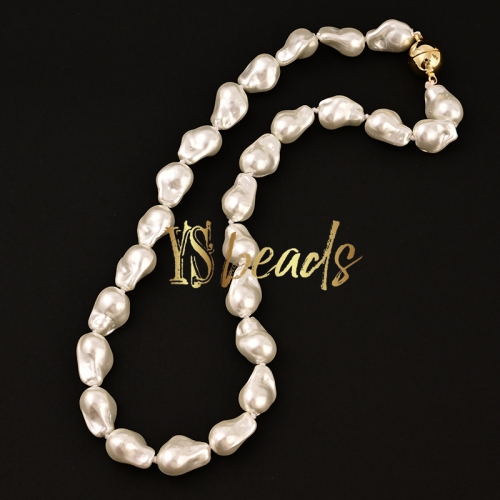 White Shell Pearl Baroque Style Necklace, Approx 45cm Length
