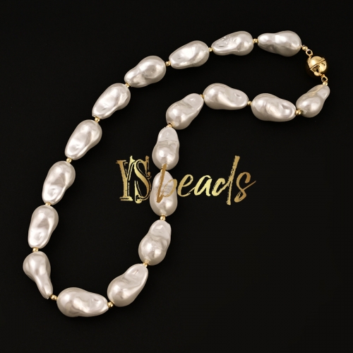 White Shell Pearl Baroque Style Knotted Necklace, Approx 45cm Length