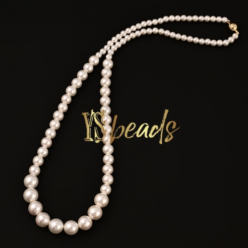 White Shell Pearl Round Beads Necklace, Approx 45cm Length