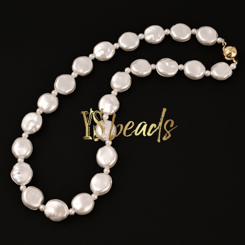 White Shell Pearl Coin Necklace, Approx 45cm Length