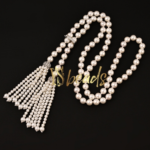 White Shell Pearl Round Necklace, Approx 90cm Length