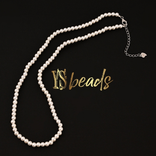White Shell Pearl 4mm Round Beads Necklace, Approx 45cm Length
