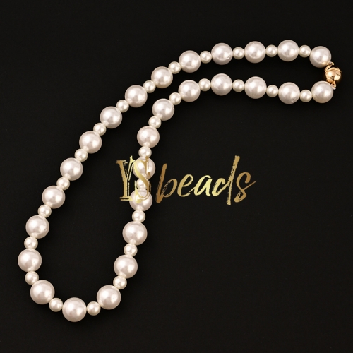 White Shell Pearl Round Necklace, Approx 45cm Length