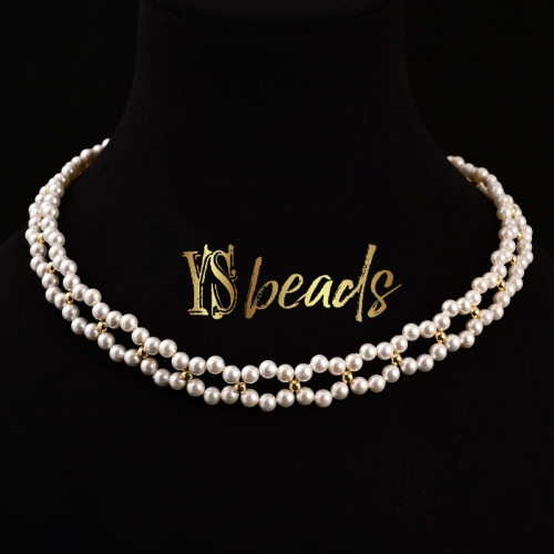 White Shell Pearl Double Layer Round Necklace, Approx 45cm Length