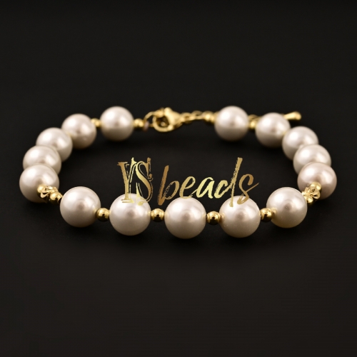 White Shell Pearl Round Bracelet, Approx 20cm Length