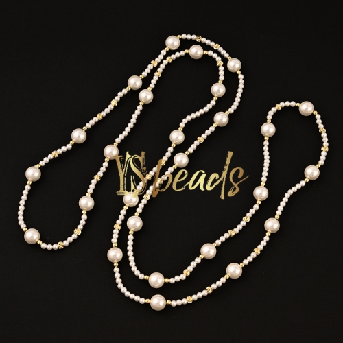 White Shell Pearl Round Necklace, Approx 90cm Length