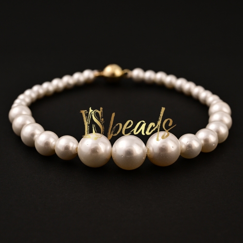 White Shell Pearl Graduated Round Bracelet, Approx 20cm Length