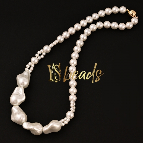 White Shell Pearl Fancy Beads Necklace, Approx 45cm Length