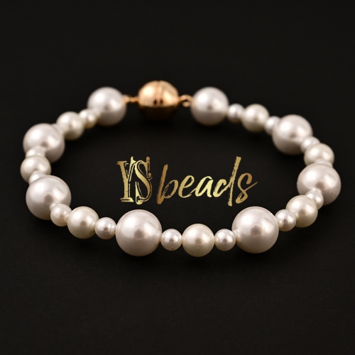 White Shell Pearl Round Bracelet, Approx 20cm Length