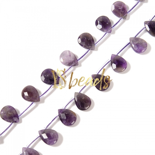Sage Amethyst Top-Drilled Faceted Pear Beads, Approx 10x14mm